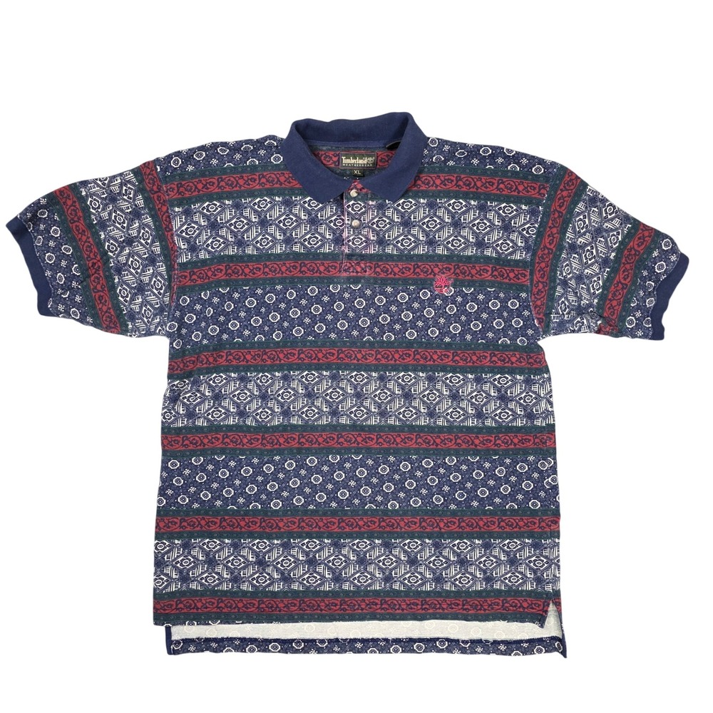 Vintage Timberland Weathergear Geometric Polo Shirt Mens XL Retro Grandpa Core